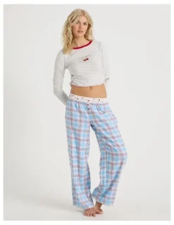 Chloe & Lola Lola Flannelette Boyfriend Pant in Blue & Red Check Print
