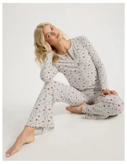 Chloe & Lola Lola Fluted Rib Pants in Strawberry Fields Print