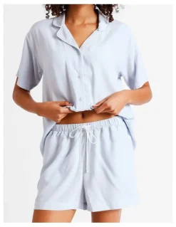 Chloe & Lola Serene Dobby Relaxed Short Sleeve PJ Set in Soft Blue