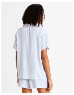 Chloe & Lola Serene Dobby Relaxed Short Sleeve PJ Set in Soft Blue