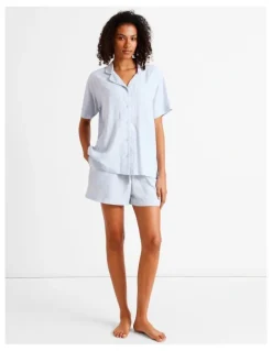Chloe & Lola Serene Dobby Relaxed Short Sleeve PJ Set in Soft Blue