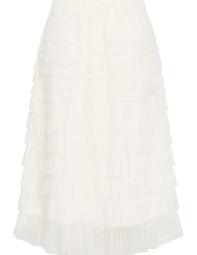 City Chic Averi Tulle Midi Skirt in Vanilla