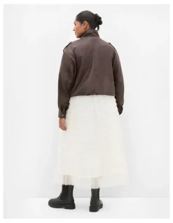 City Chic Averi Tulle Midi Skirt in Vanilla