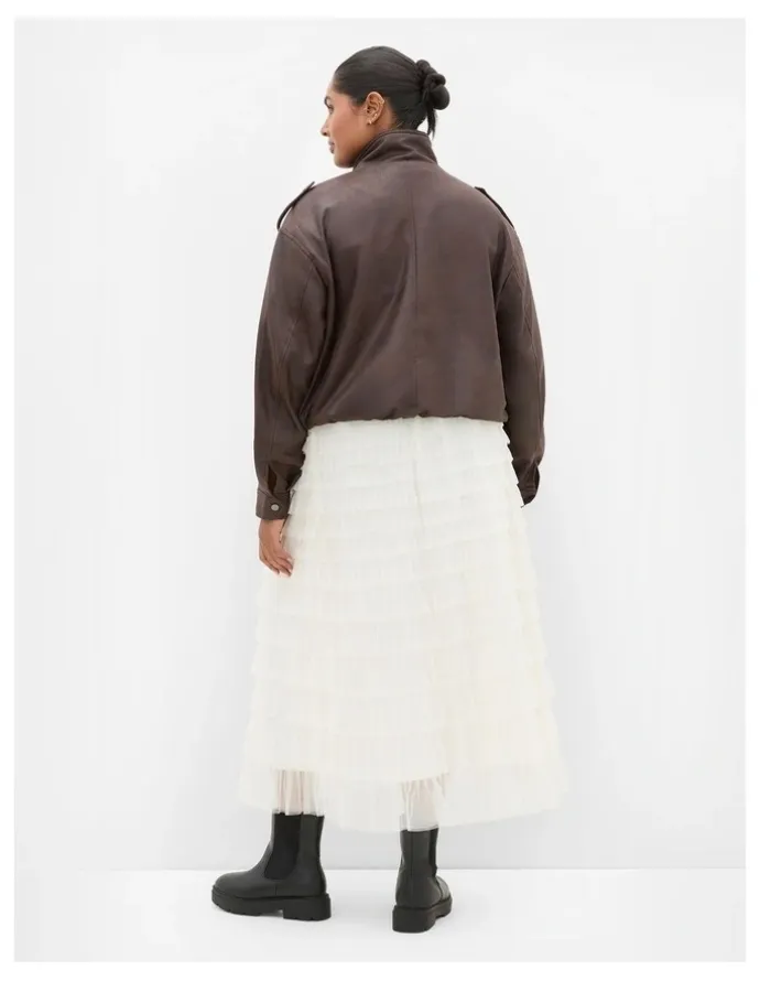 City Chic Averi Tulle Midi Skirt in Vanilla