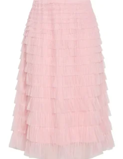 City Chic Averi Tulle Midi Skirt in Rose Quartz