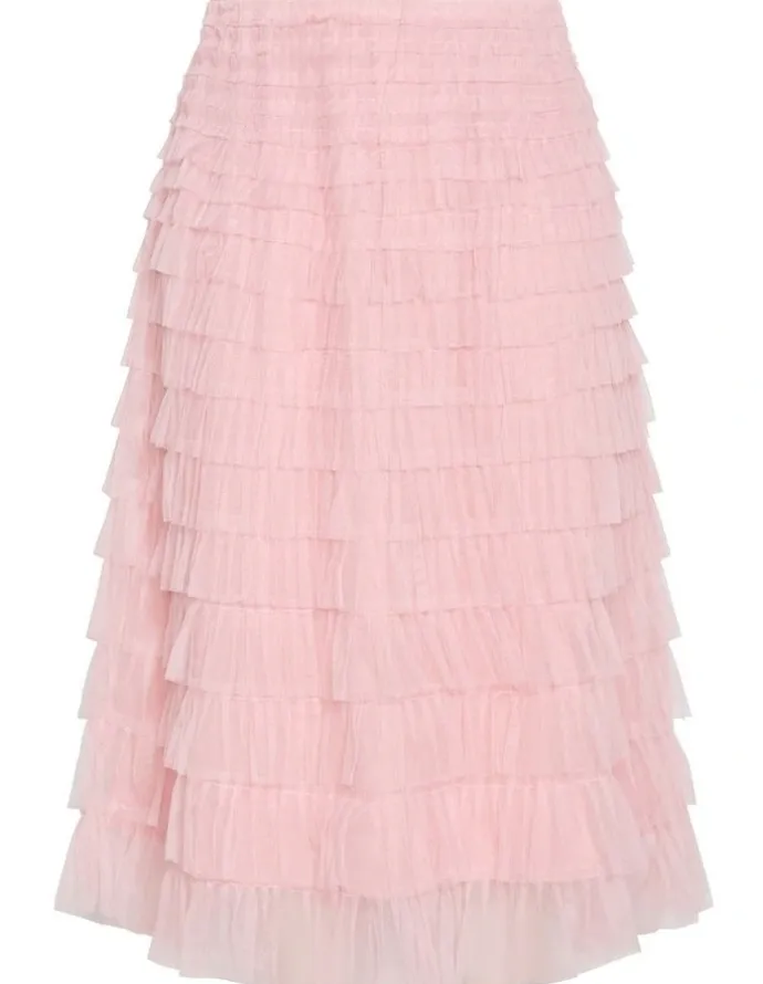 City Chic Averi Tulle Midi Skirt in Rose Quartz