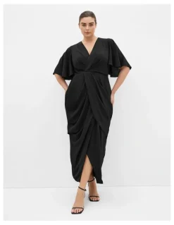 City Chic Braelynn Drape Maxi Dress in Black