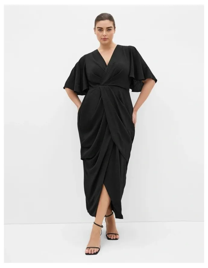 City Chic Braelynn Drape Maxi Dress in Black
