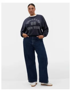City Chic Brooklyn Crew Neck Sweatshirt in Navy