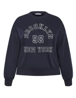 City Chic Brooklyn Crew Neck Sweatshirt in Navy