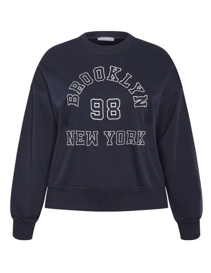 City Chic Brooklyn Crew Neck Sweatshirt in Navy
