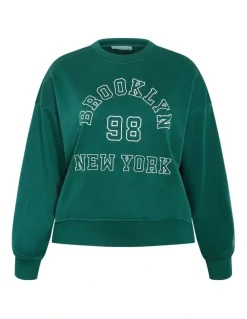 City Chic Brooklyn Crew Neck Sweatshirt in Varsity Green