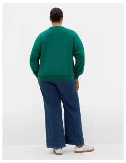 City Chic Brooklyn Crew Neck Sweatshirt in Varsity Green