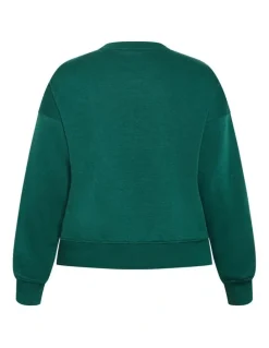 City Chic Brooklyn Crew Neck Sweatshirt in Varsity Green