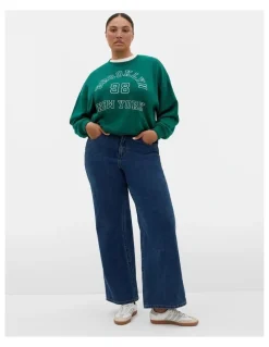 City Chic Brooklyn Crew Neck Sweatshirt in Varsity Green