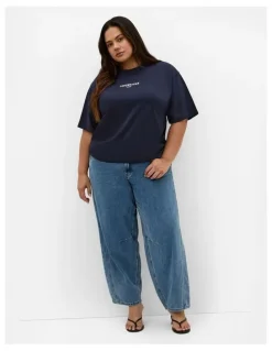 City Chic Copenhagen Studio Cotton Tee in Navy