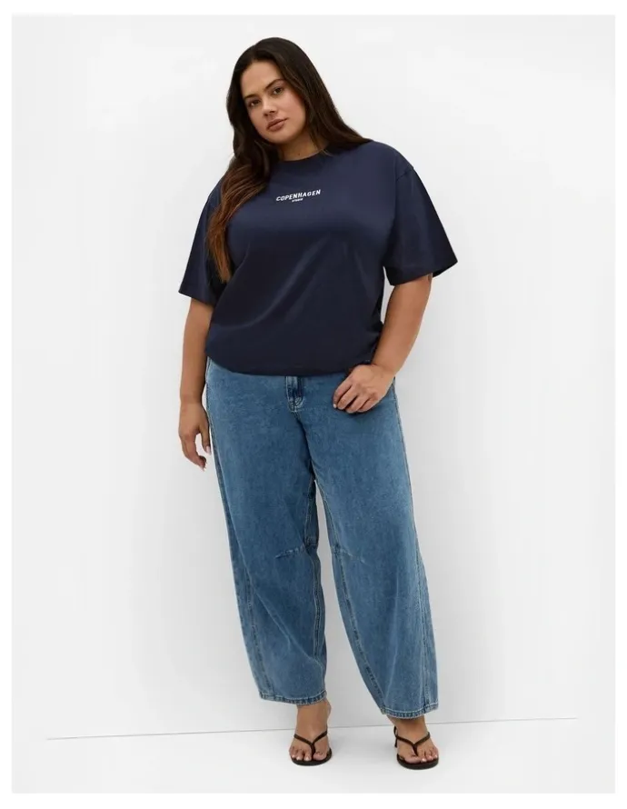 City Chic Copenhagen Studio Cotton Tee in Navy