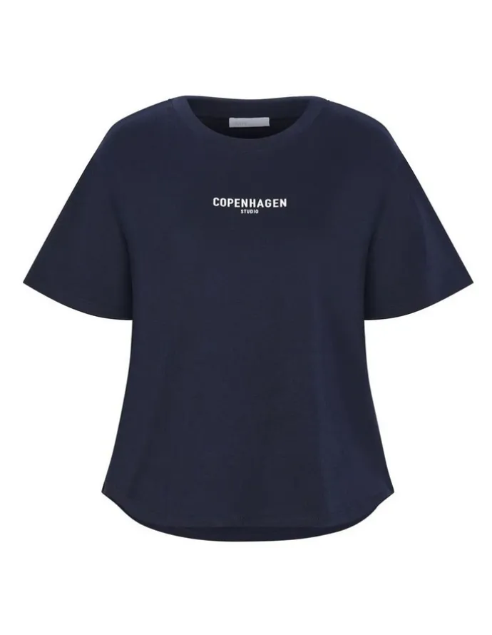 City Chic Copenhagen Studio Cotton Tee in Navy