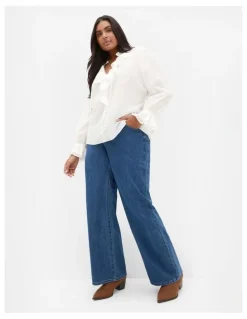 City Chic Dakota Frill Top in Ivory