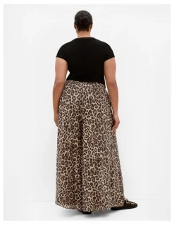 City Chic Elsie Leopard Print Wide Leg Pant in Chocolate