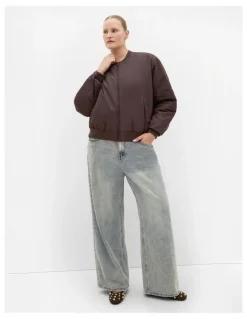 City Chic Gia Puffer Bomber Jacket in Espresso