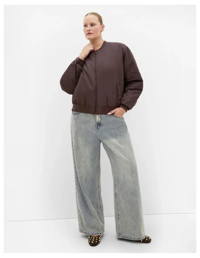 City Chic Gia Puffer Bomber Jacket in Espresso