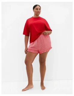 City Chic Gigi Gingham Pyjama Shorts in Red