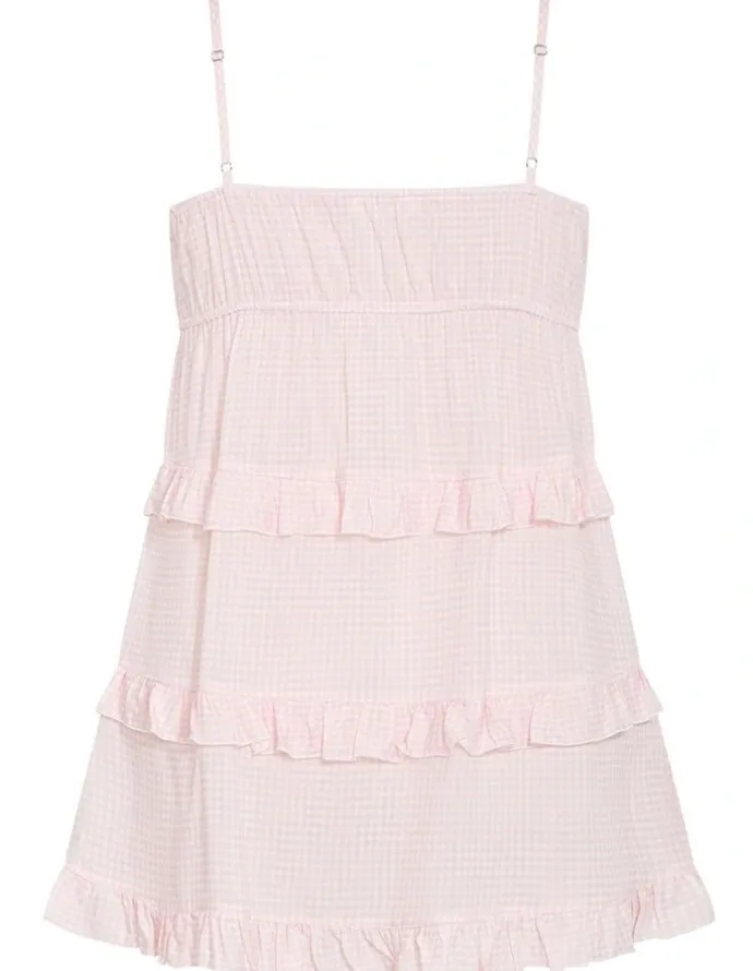 City Chic Gigi Gingham Sleepwear Chemise in Pink