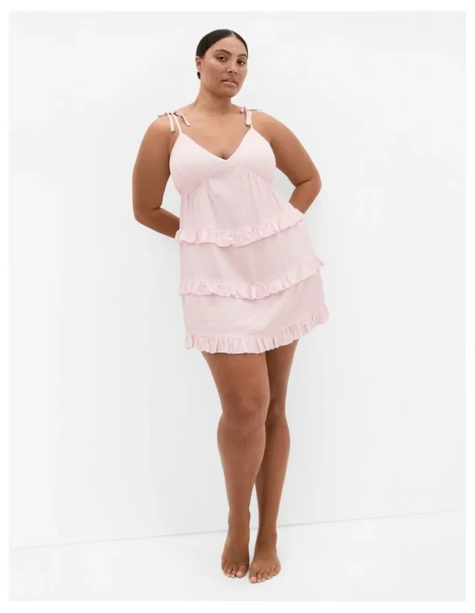City Chic Gigi Gingham Sleepwear Chemise in Pink