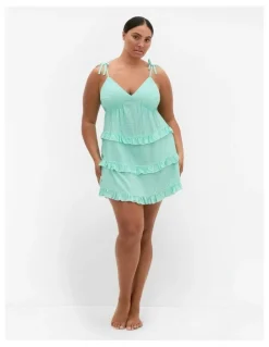 City Chic Gigi Gingham Sleepwear Chemise in Jade