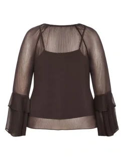 City Chic Glam Frill Top in Espresso