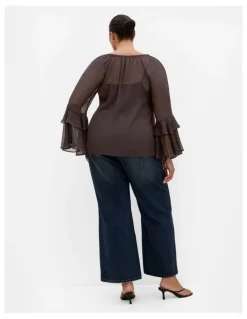 City Chic Glam Frill Top in Espresso