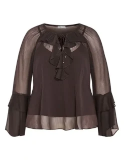 City Chic Glam Frill Top in Espresso