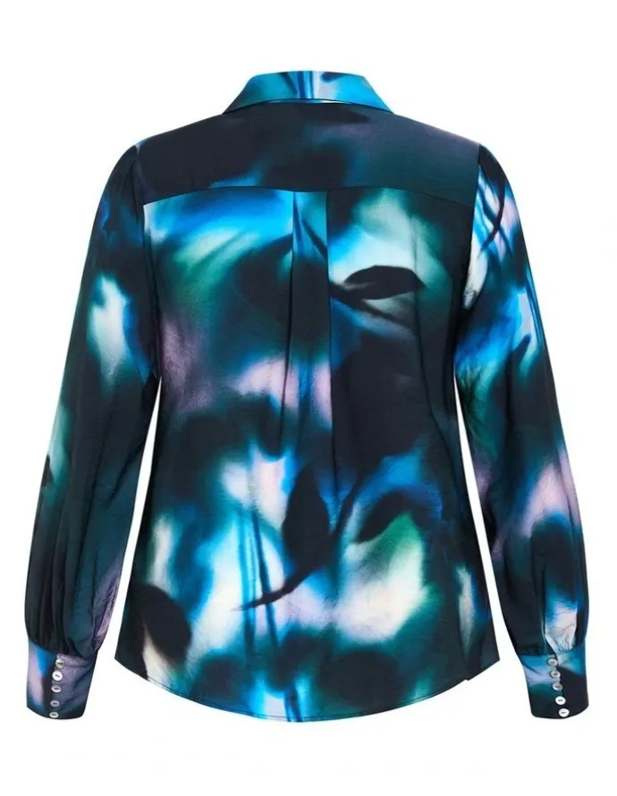 City Chic Hayley Haze Print Shirt in Deep Ocean