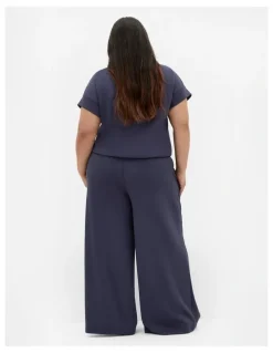 City Chic Kay Wide Leg Track Pant in Navy