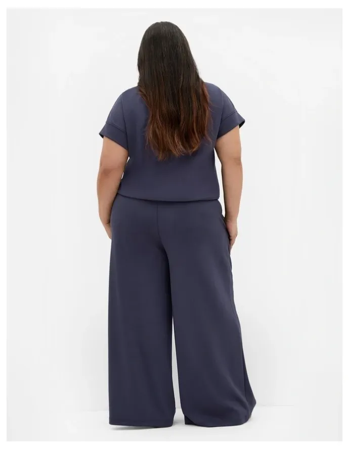 City Chic Kay Wide Leg Track Pant in Navy