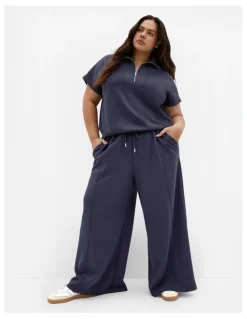 City Chic Kay Wide Leg Track Pant in Navy