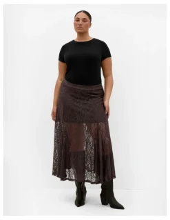 City Chic Lacey Maxi Skirt in Espresso