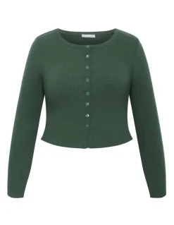 City Chic Lily Button Through Rib Top in Forest