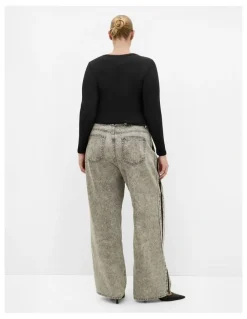 City Chic Lily Button Through Rib Top in Black