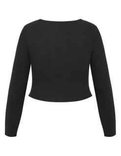 City Chic Lily Button Through Rib Top in Black