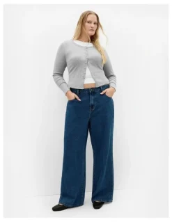 City Chic Lily Button Through Rib Top in Grey Marle