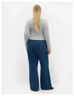 City Chic Lily Button Through Rib Top in Grey Marle