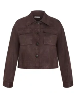 City Chic Liza Lightweight Suedette Jacket in Espresso