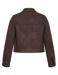 City Chic Liza Lightweight Suedette Jacket in Espresso