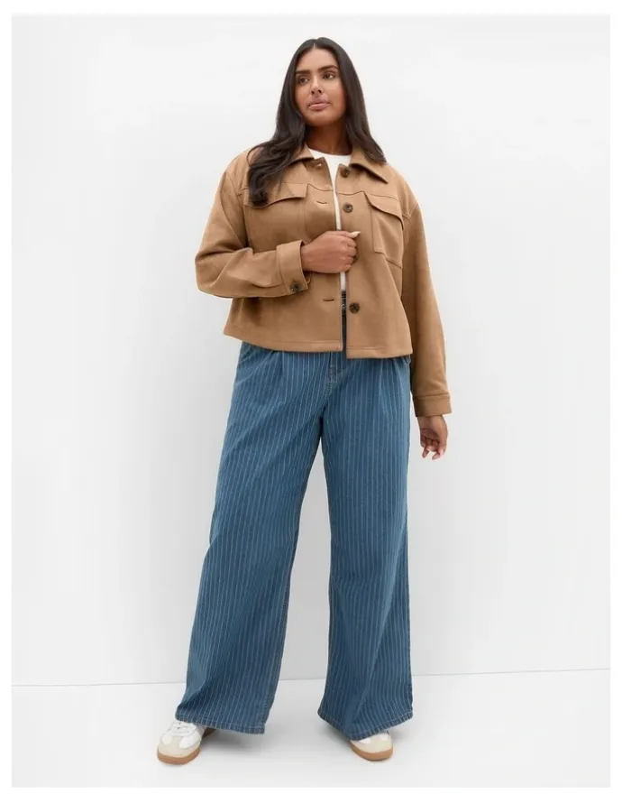 City Chic Liza Lightweight Suedette Jacket in Caramel