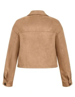 City Chic Liza Lightweight Suedette Jacket in Caramel