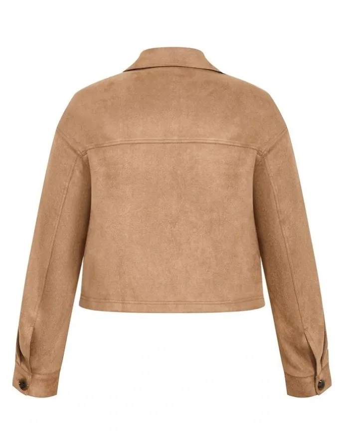 City Chic Liza Lightweight Suedette Jacket in Caramel