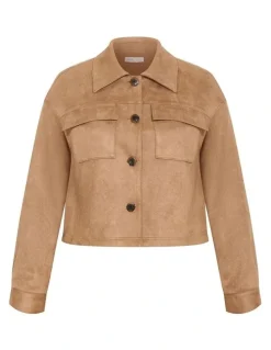 City Chic Liza Lightweight Suedette Jacket in Caramel