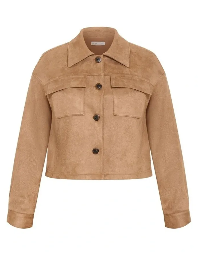 City Chic Liza Lightweight Suedette Jacket in Caramel
